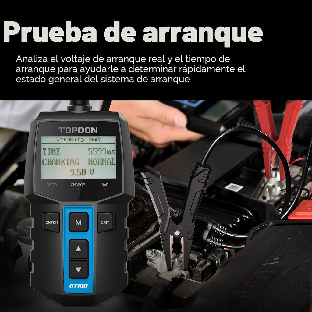TOPDON BT100 Probador de Batería de Automóvil 12V Probador de Carga...