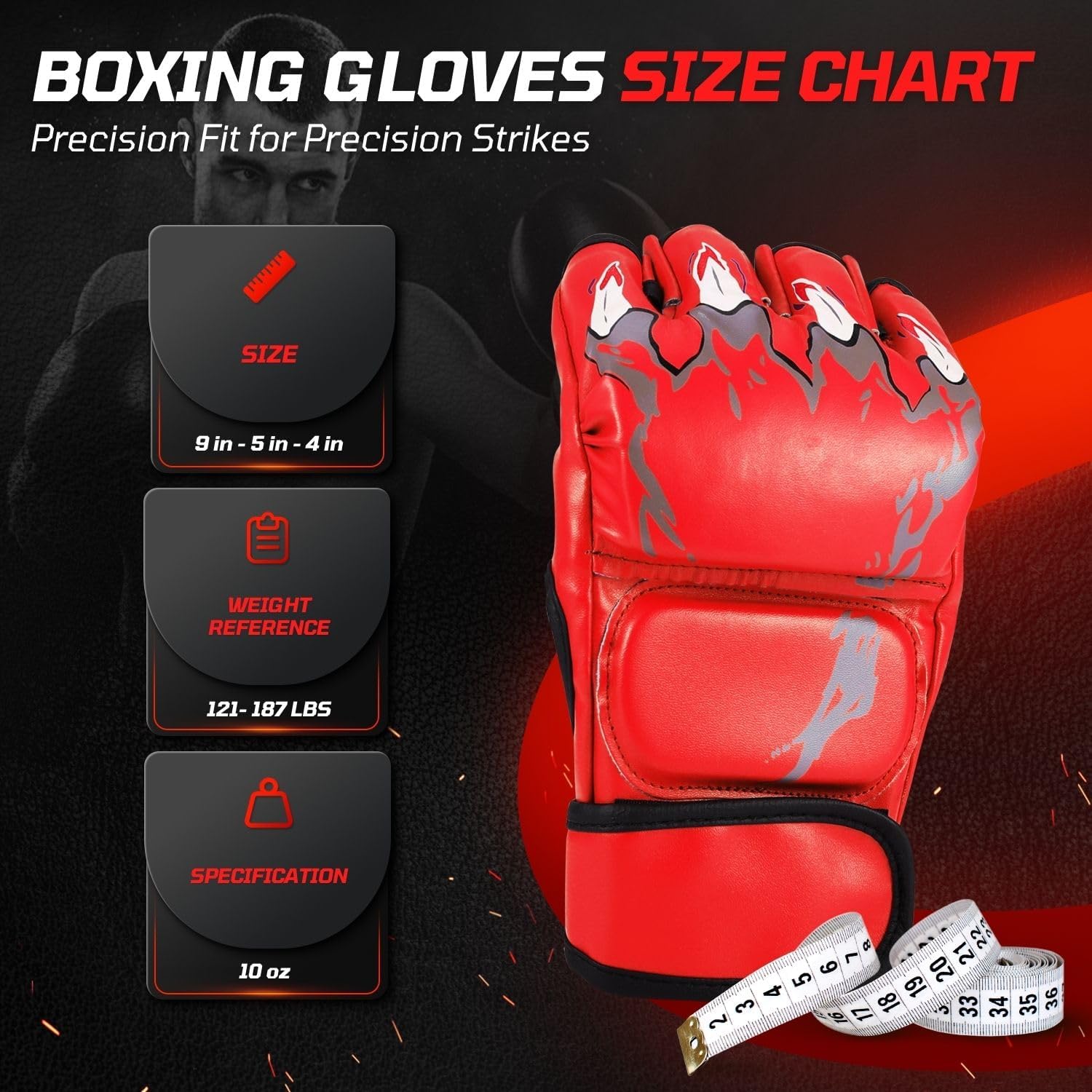 Flexzion, guantes de boxeo con dedos descubiertos - Grappling, MMA,...
