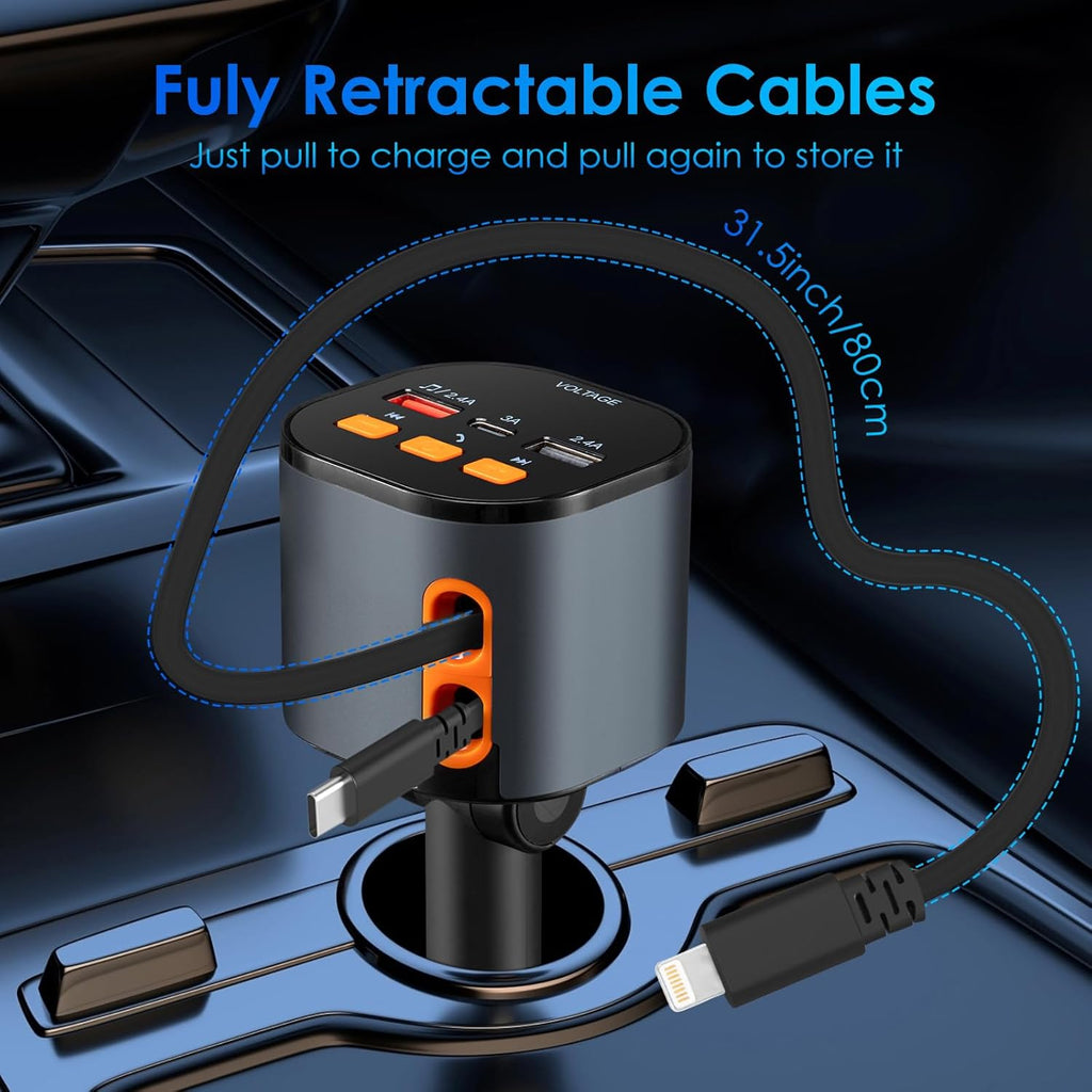 Cargador retráctil para coche, cargador de teléfono para coches ráp...