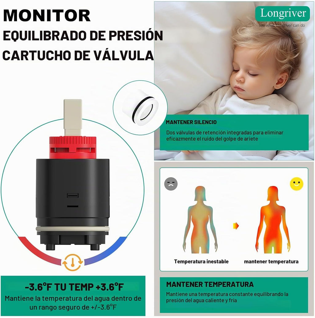 Longriver Juego de grifo de ducha de 2 pulsadores con pantalla de t...
