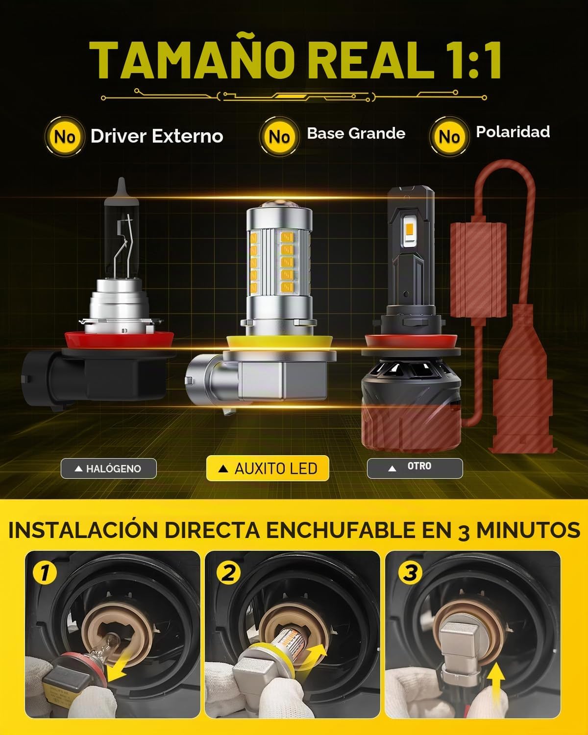 AUXITO Bombillas LED antiniebla H11\/H8 mejoradas, 3000K amarillo á...