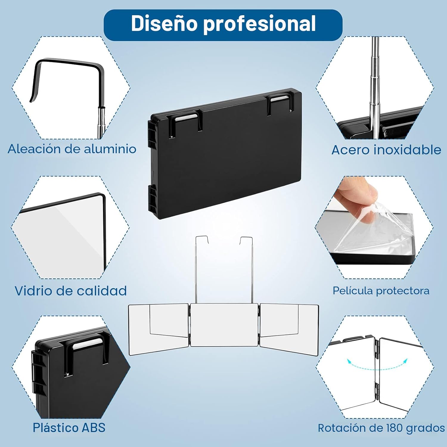 LMZNXCZ Espejo de 3 vías para corte de pelo automático, espejo de 3...