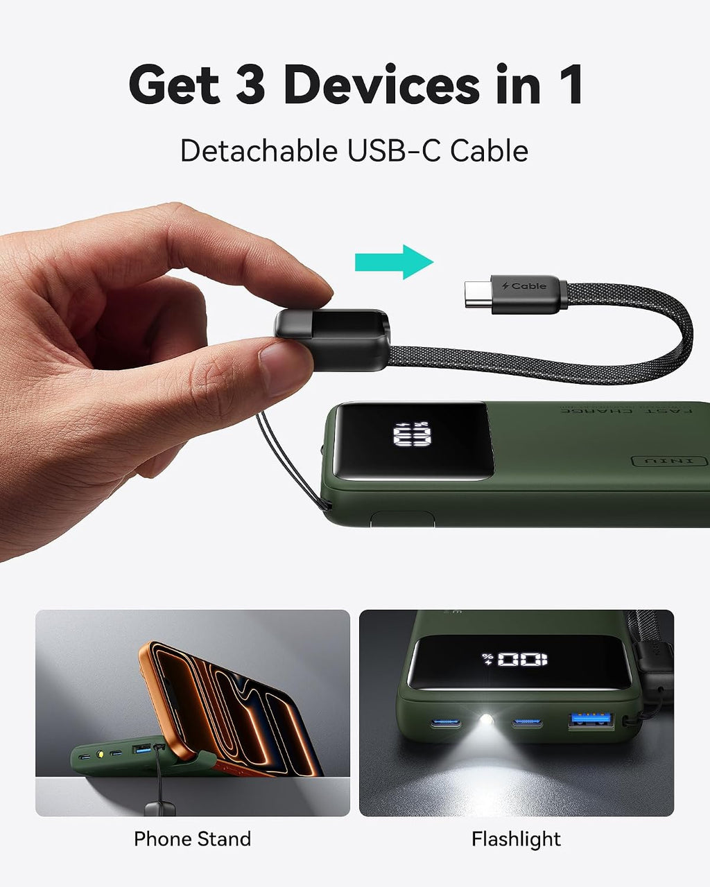 INIU - Banco de energía ultra compacto, 10000 mAh, 45 W, cargador p...