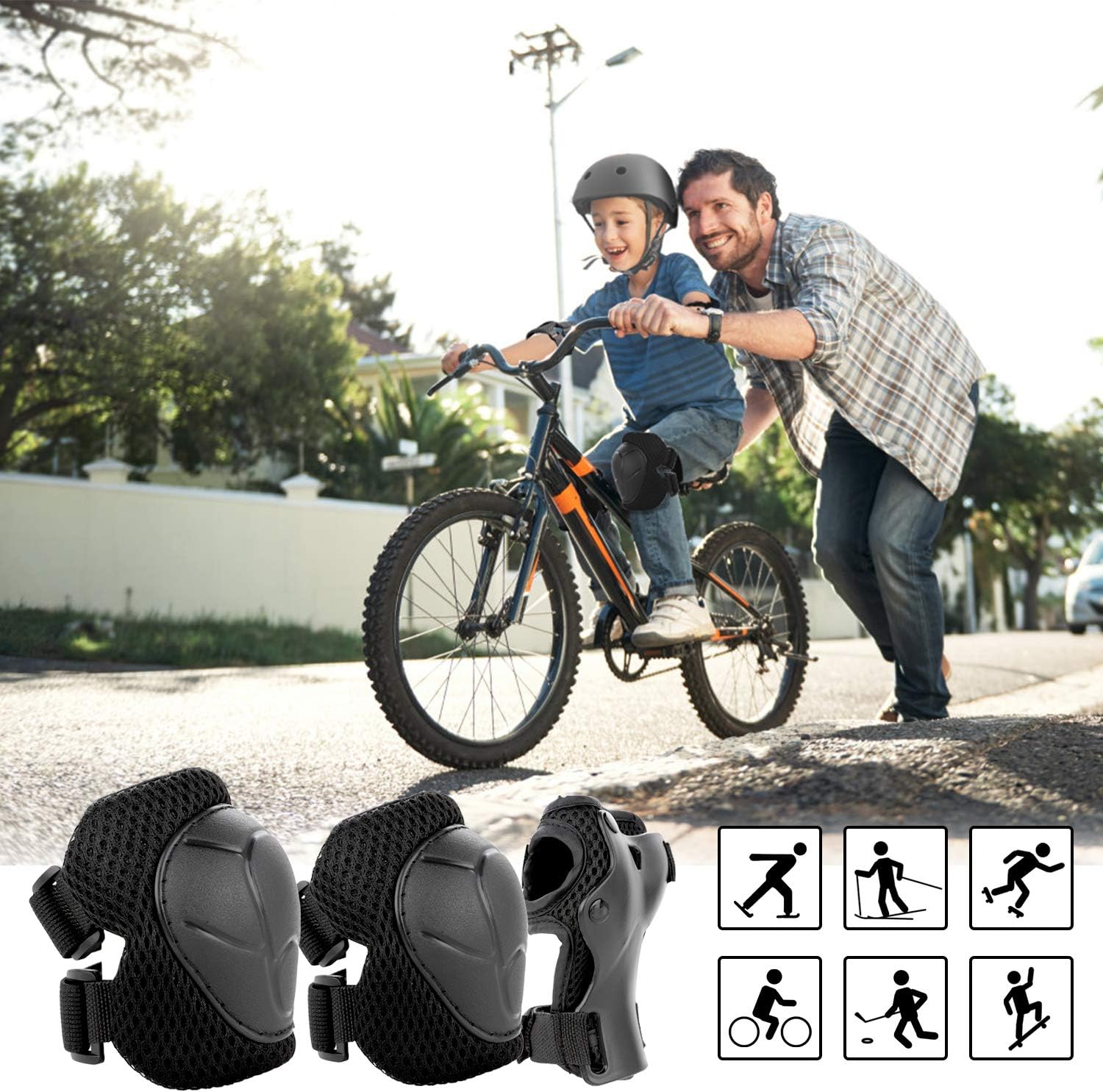 WayEee Juego de casco de bicicleta para niños, rodilleras, equipo d...