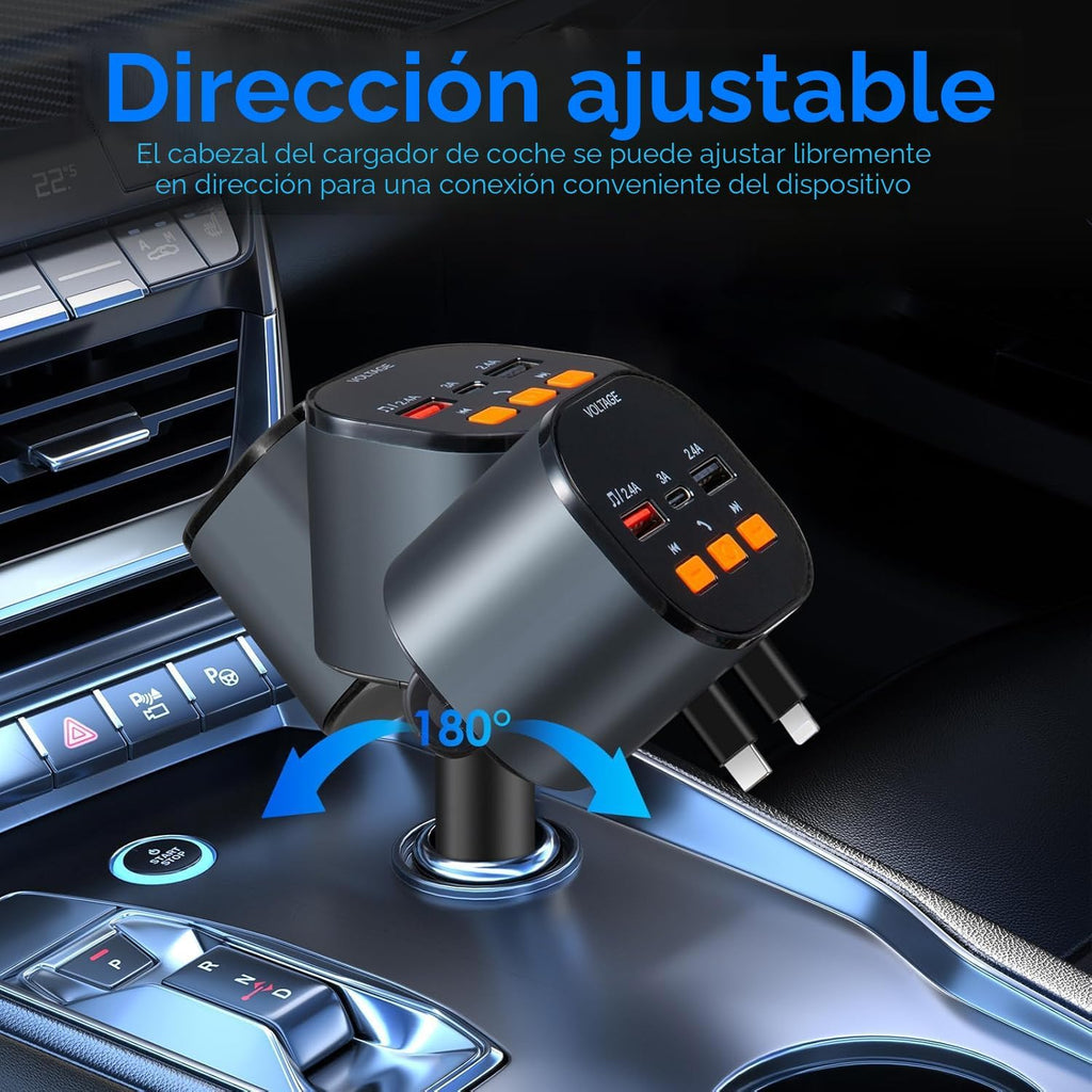 Cargador retráctil para coche, cargador de teléfono para coches ráp...