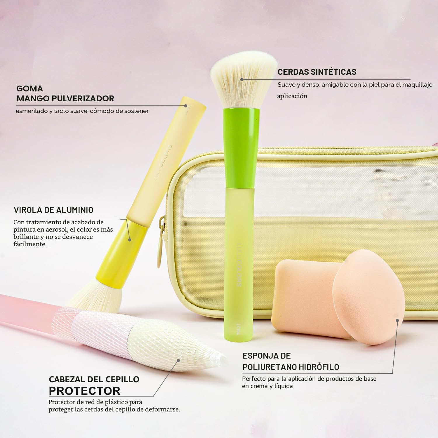 LULUCOLORS Juego de 18 pinceles de maquillaje para principiantes -...