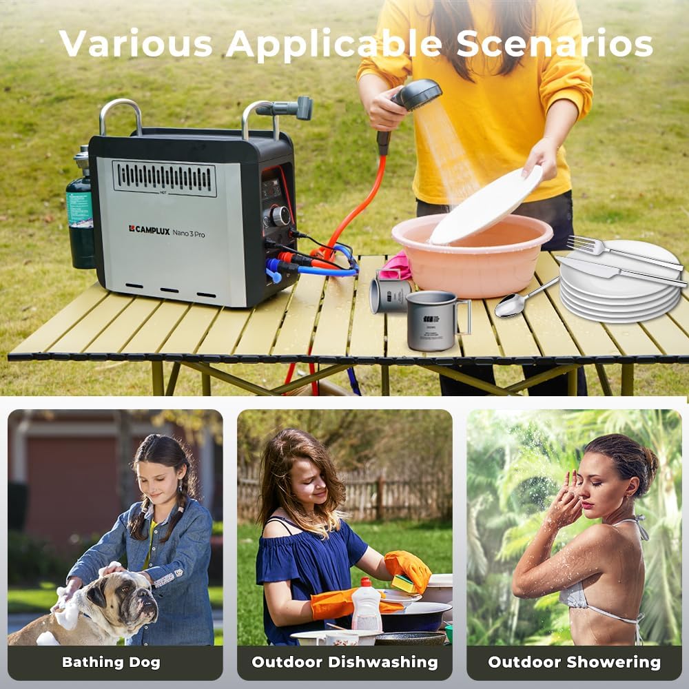 CAMPLUX Nano 3 Pro, calentador de agua portátil de propano de 1 lib...