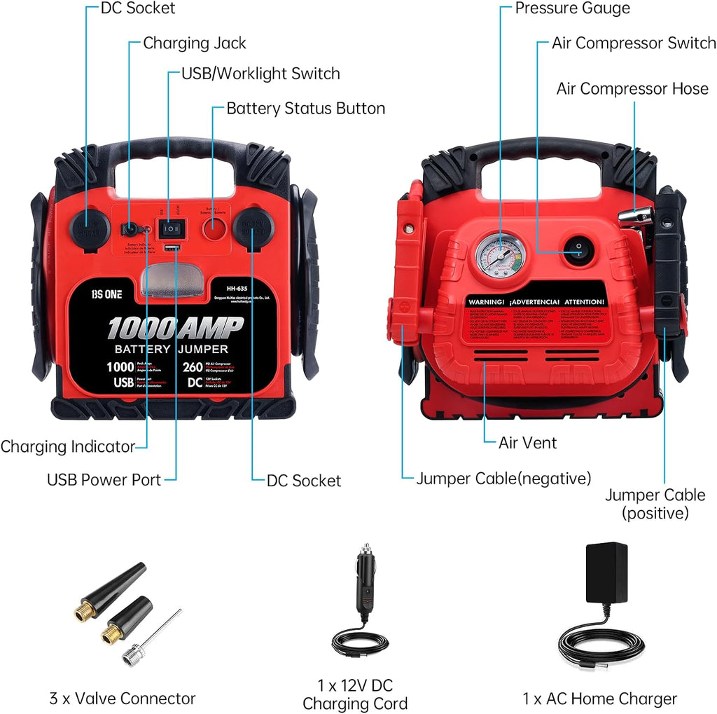 BS ONE 1000 Amp Pico de corriente Arrancador de coche, Caja de arra...