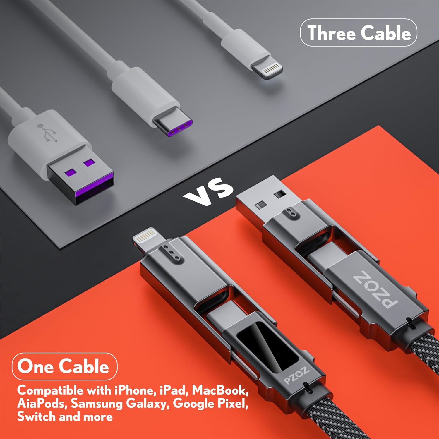 pzoz Cable de carga rápida USB C 4 en 1 con pantalla LED, cargador...