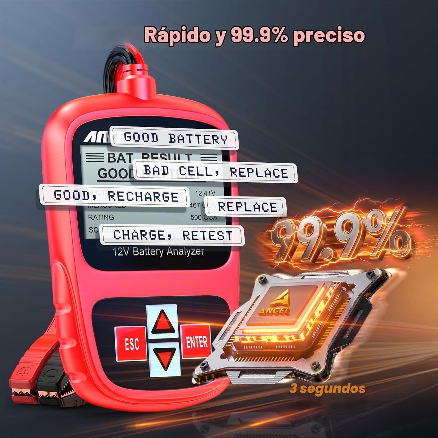 ANCEL BST200 Probador de Batería de Coche 12V, Probador de Carga de...