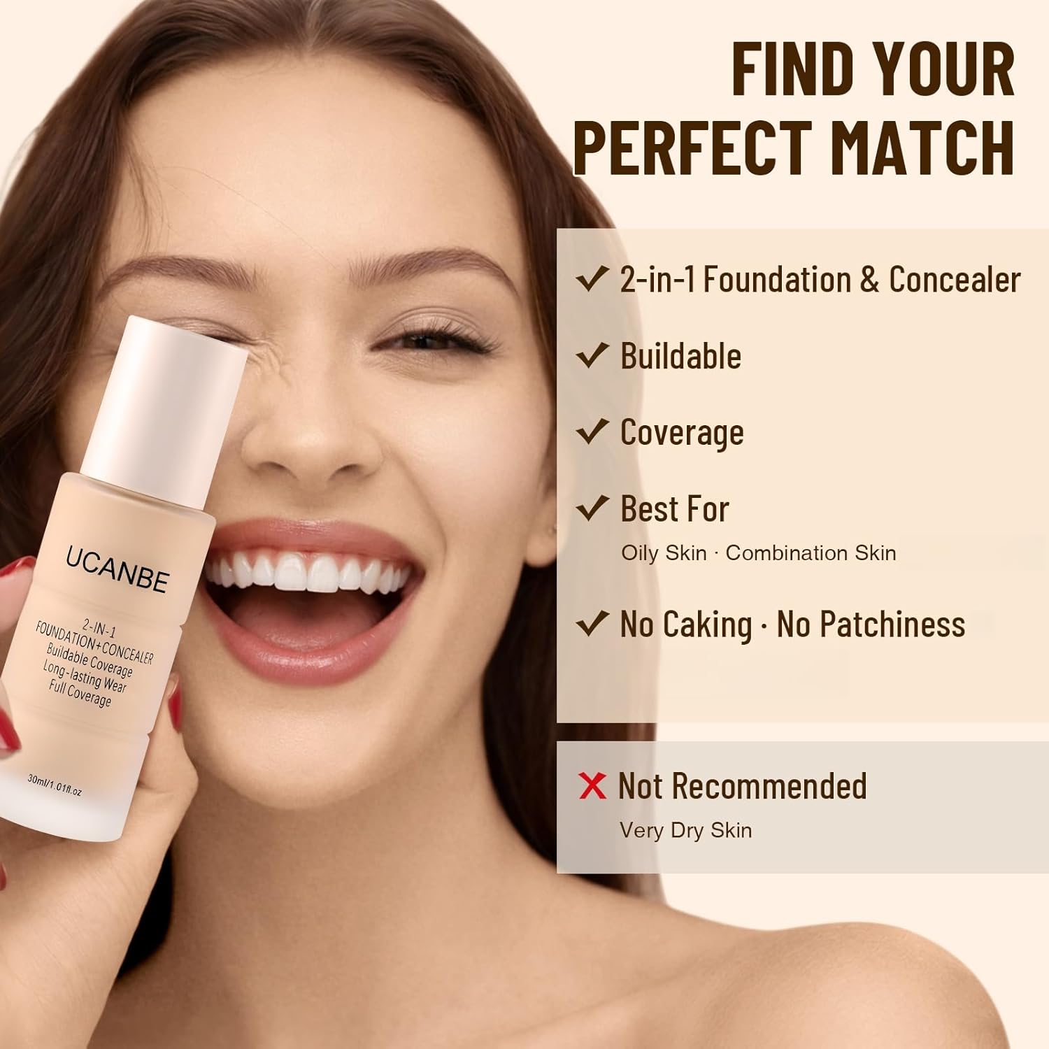 UCANBE Base líquida y corrector 2 en 1, juego de maquillaje de base...