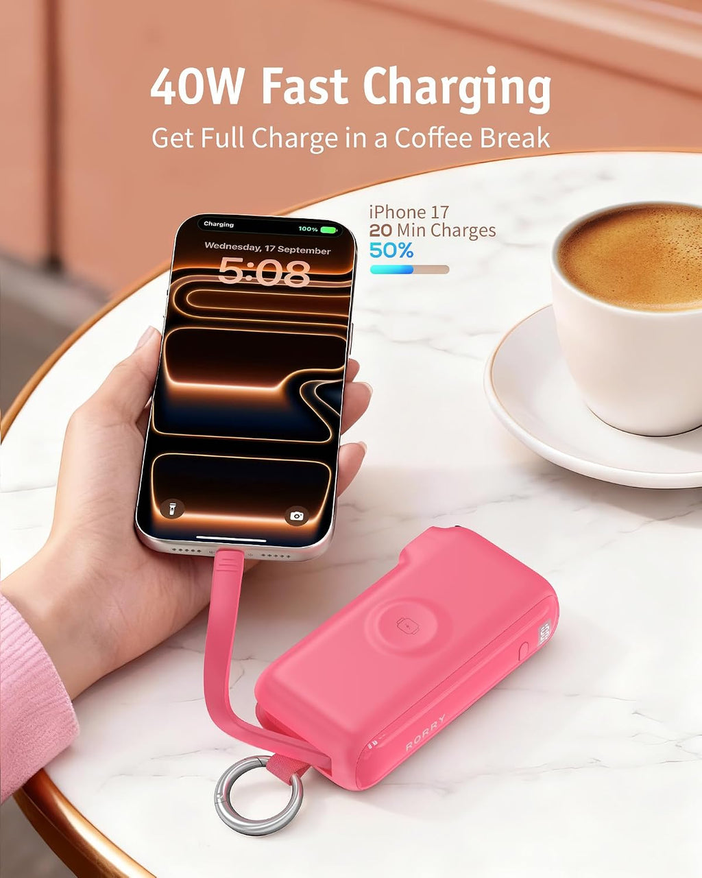 RORRY Flow Cargador portátil, batería externa de 10000 mAh y 40 W d...