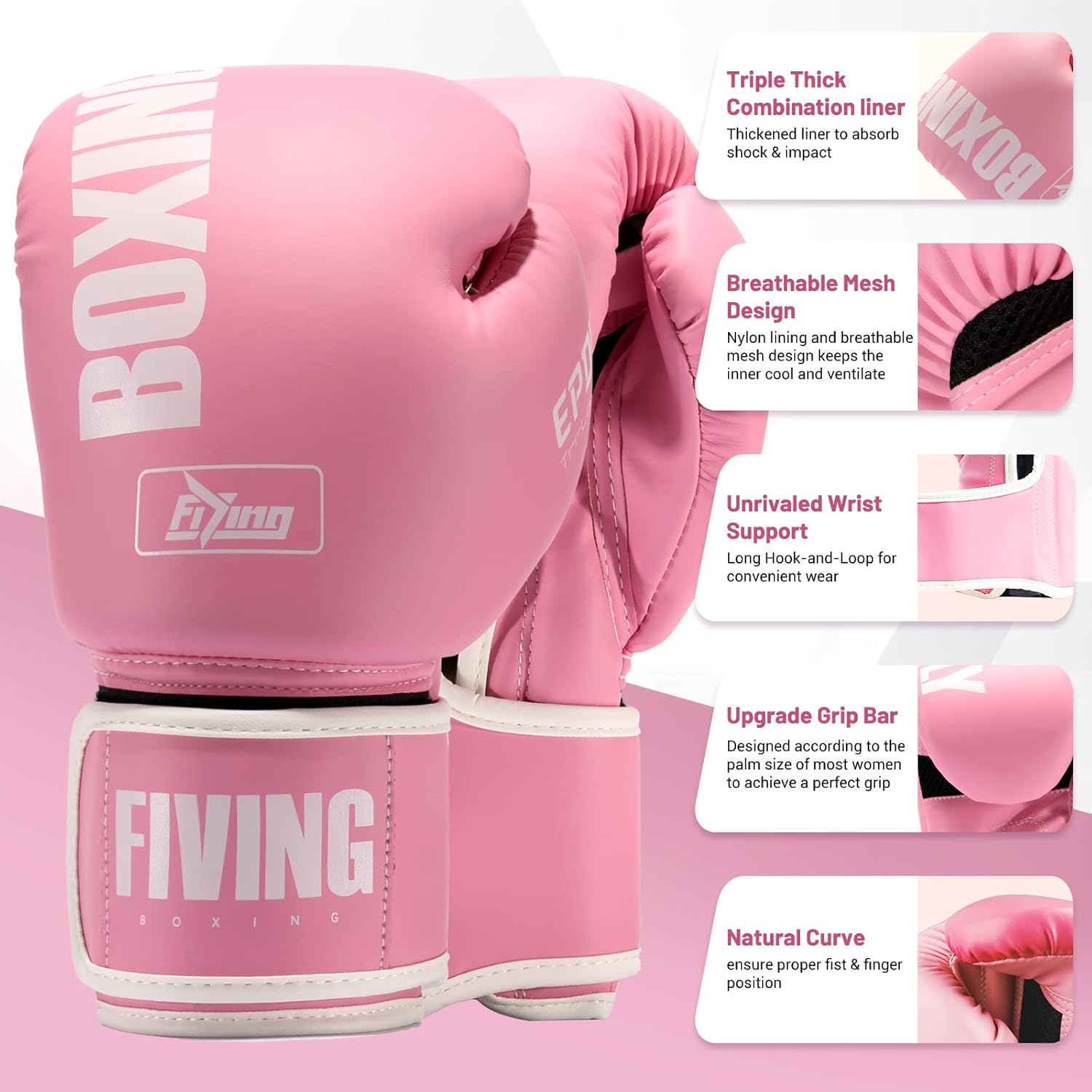 FIVING Guantes de boxeo estilo profesional para mujeres, de cuero P...