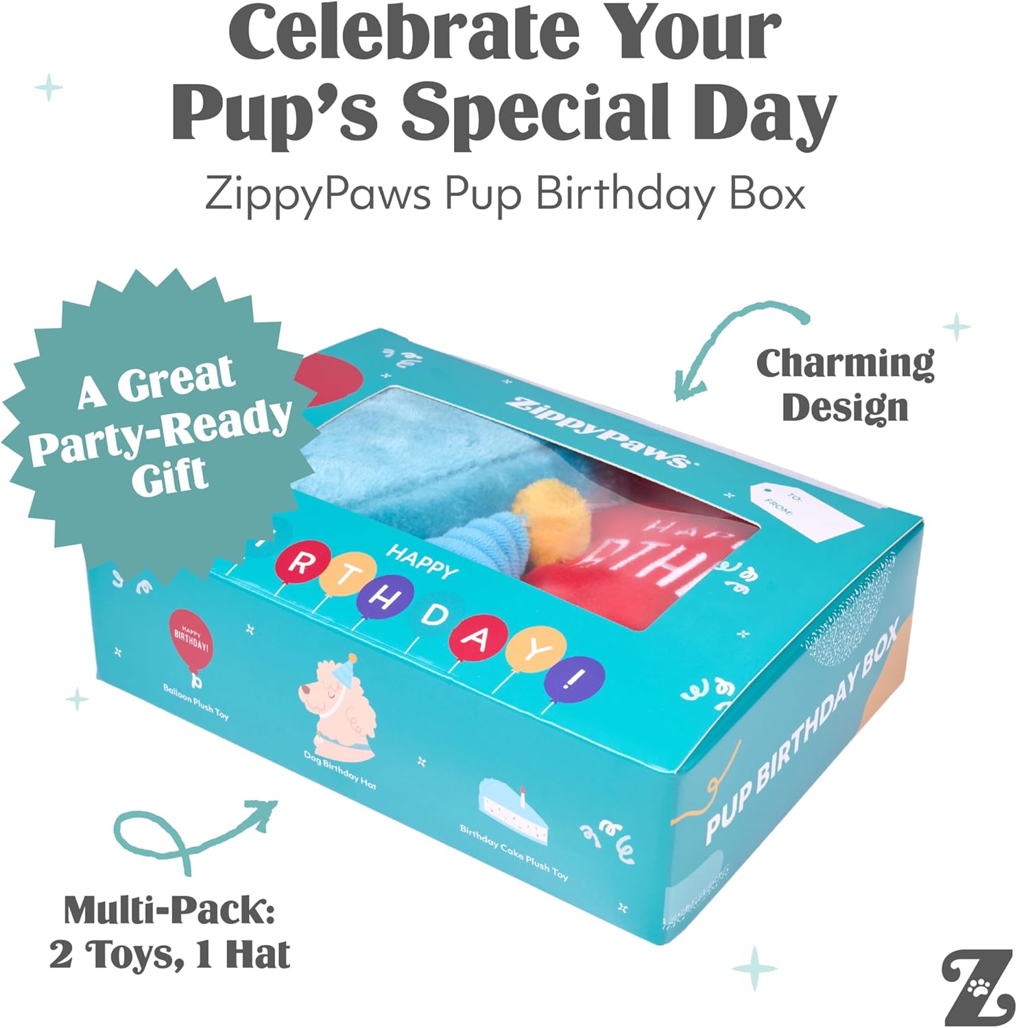 ZippyPaws Caja de cumpleaños \u2013 Juguetes chirriantes para mante...