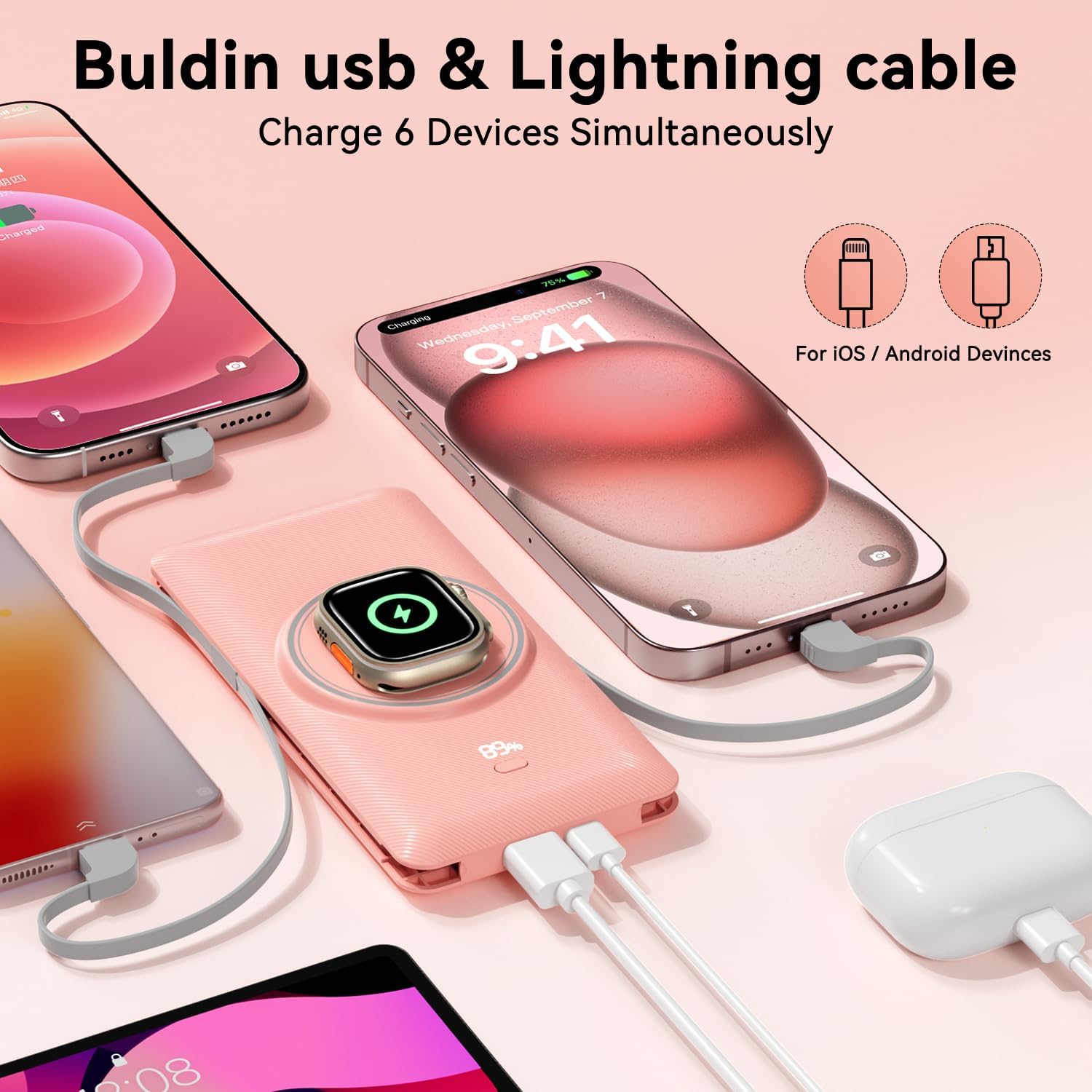 Cargador portátil magnético de 10000 mAh para iWatch y iPhone, 22.5...
