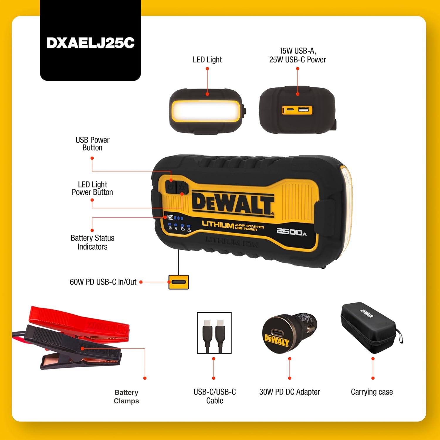 Arrancador auxiliar DeWalt DXAELJ25C 2500 amperios | Batería de lit...