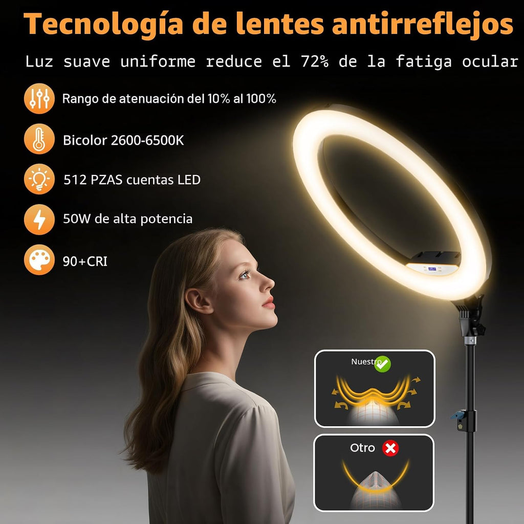 Anillo de luz de 22 pulgadas con soporte de trípode de 75 pulgadas,...