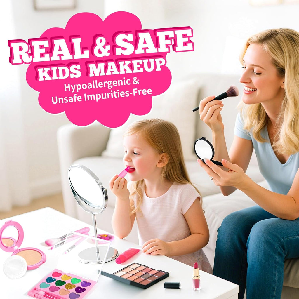 ULOVEME Kit de Maquillaje Real para Niñas con Bolso Esponjoso - Rea...