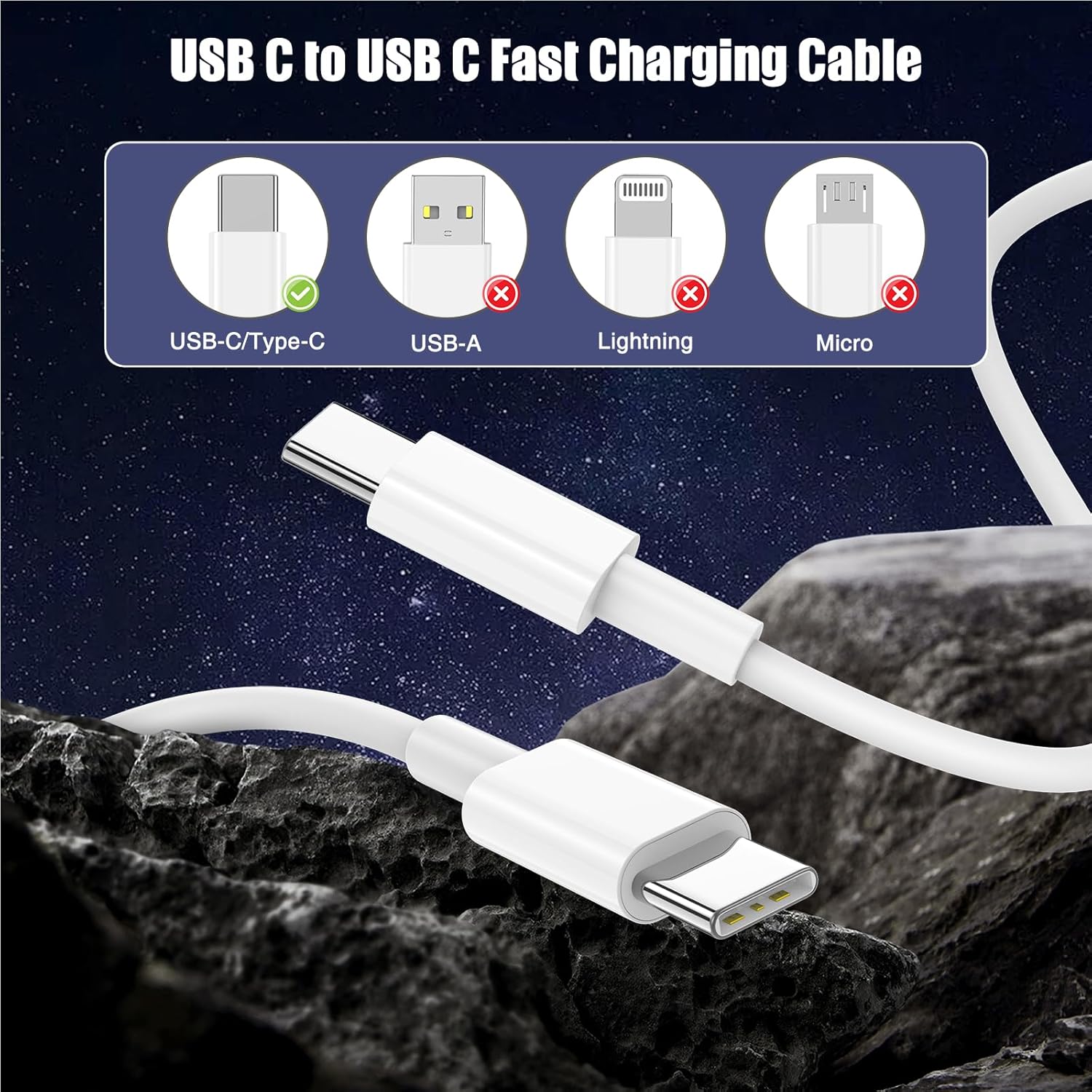 Paquete de 3 cables USB C a USB C de 6.6 pies y 60 W, cable tipo C...