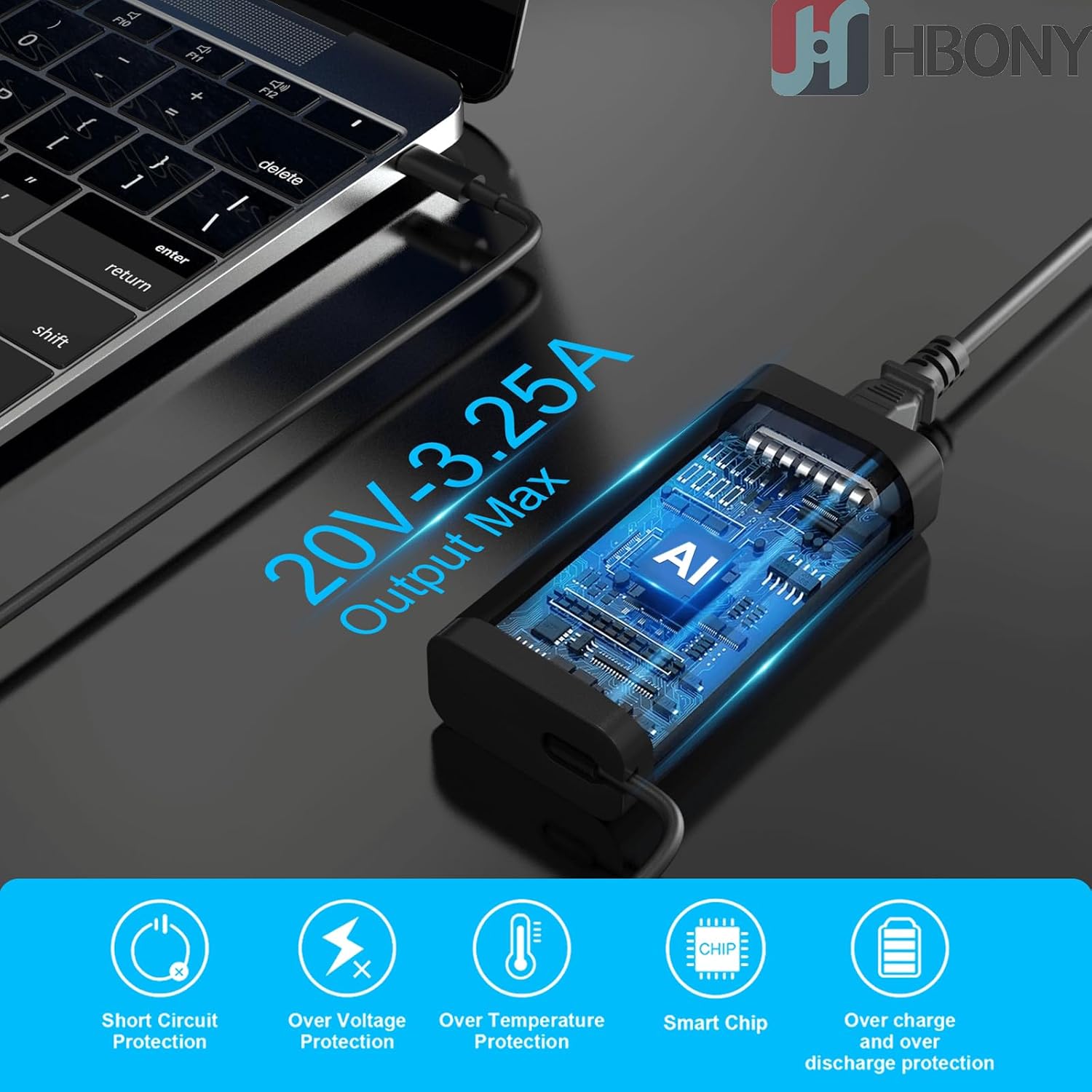 HBONY Cargador USB Tipo C de 65W 60W Compatible con Laptop Dell Lat...
