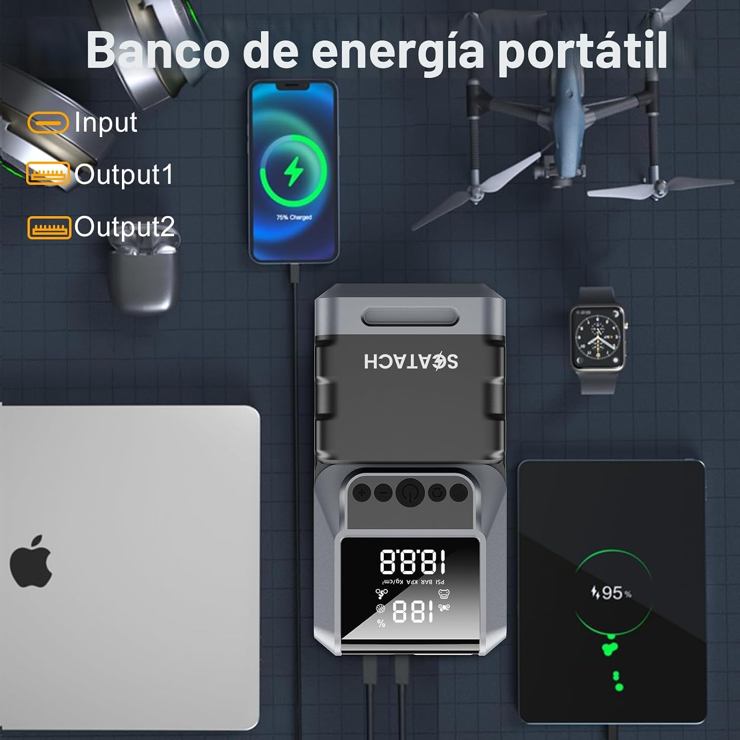 Arrancador de salto con compresor de aire, inflador de neumáticos 6...