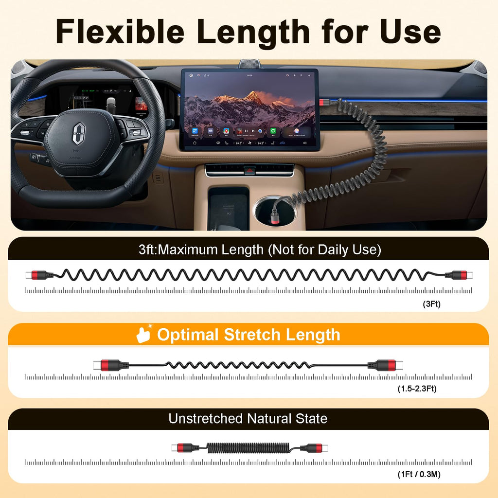 Vienceen Cable USB C a USB C en espiral, paquete de 2 cables tipo C...