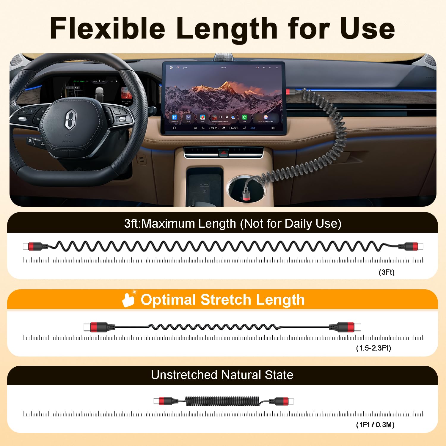 Vienceen Cable USB C a USB C en espiral, paquete de 2 cables tipo C...