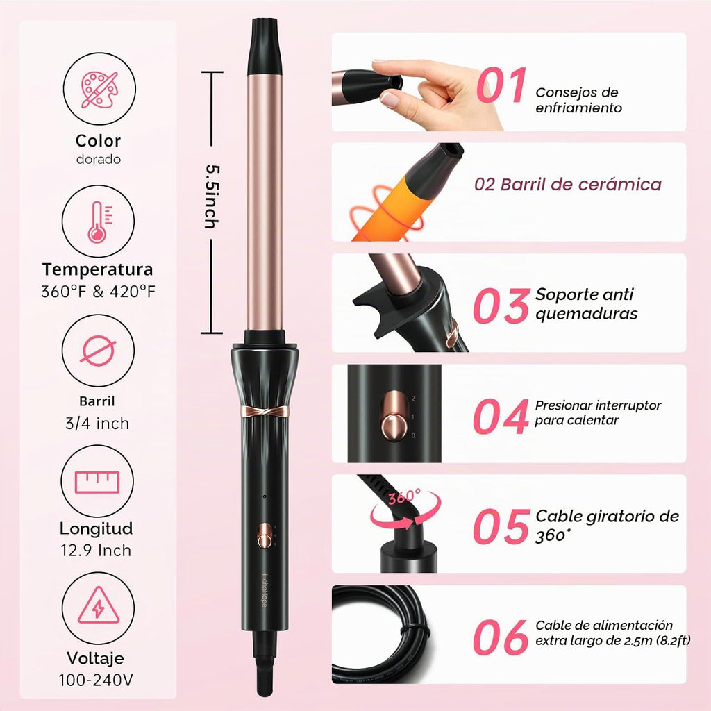 Hahahope Varita rizadora de 3\/4 pulgadas para cabello largo, rizad...