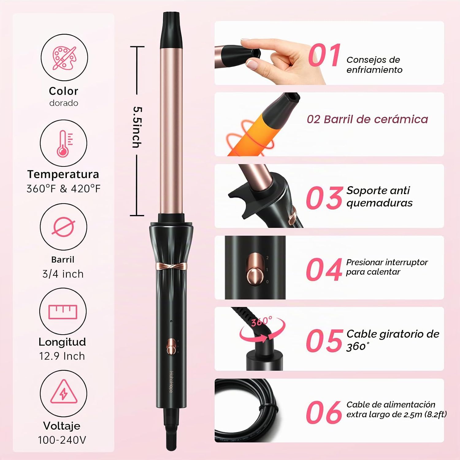 Hahahope Varita rizadora de 3\/4 pulgadas para cabello largo, rizad...