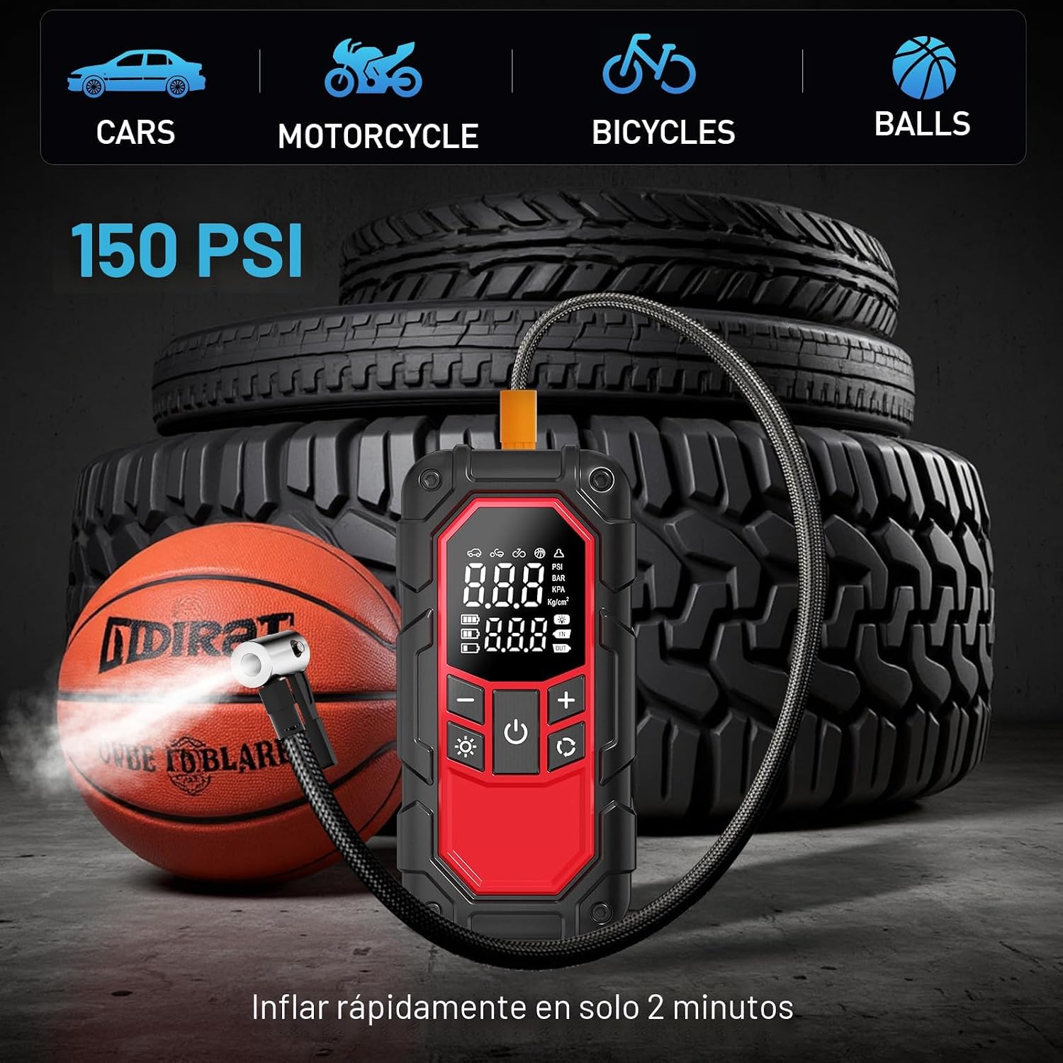 Arrancador con compresor de aire, batería de coche (gasolina 9.0\/6...