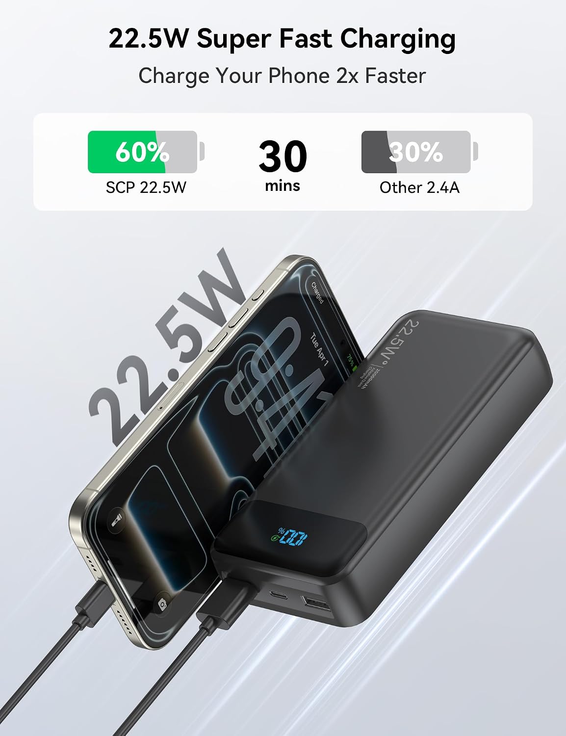 Nusyddy Cargador portátil de 20000 mAh integrado con 4 cables, bate...