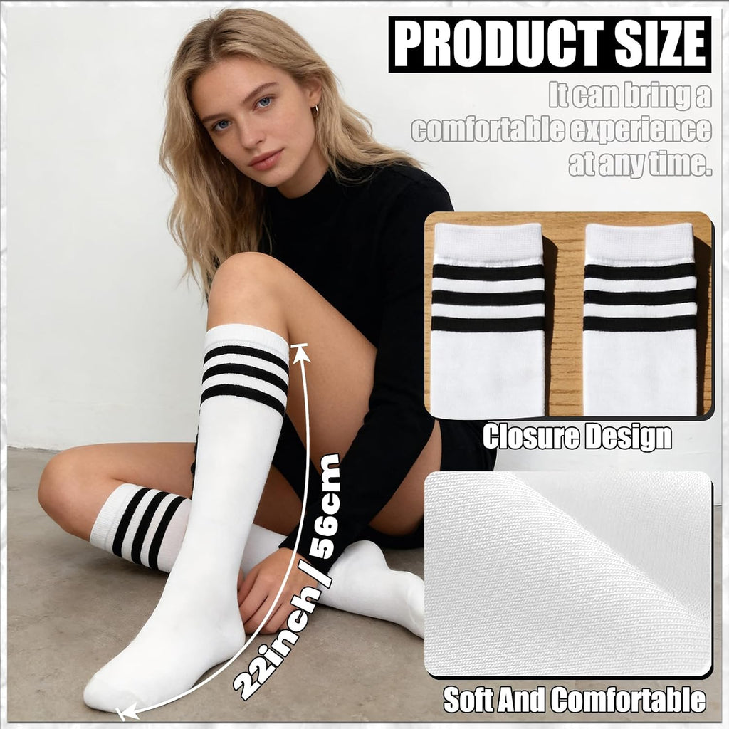 WILLBASIC 6 pares de calcetines de rayas altas hasta la rodilla par...