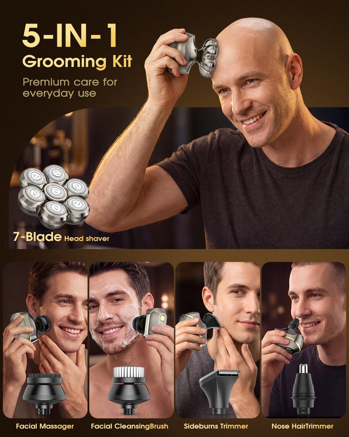 TEPOTZ Afeitadoras eléctricas 7D para hombres calvos, maquinilla de...