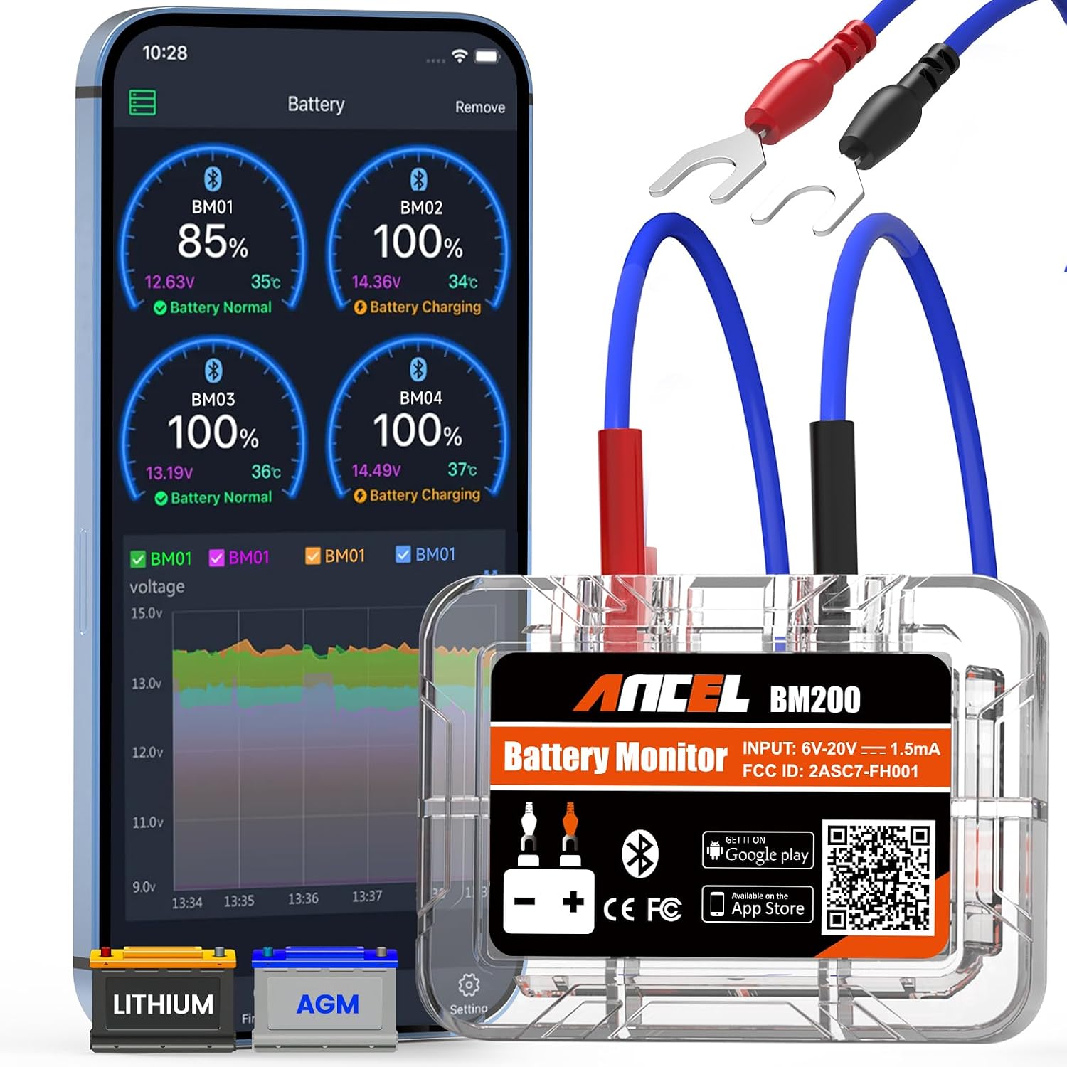 ANCEL BM200-US - Probador de batería de automóvil de 12V, monitor d...