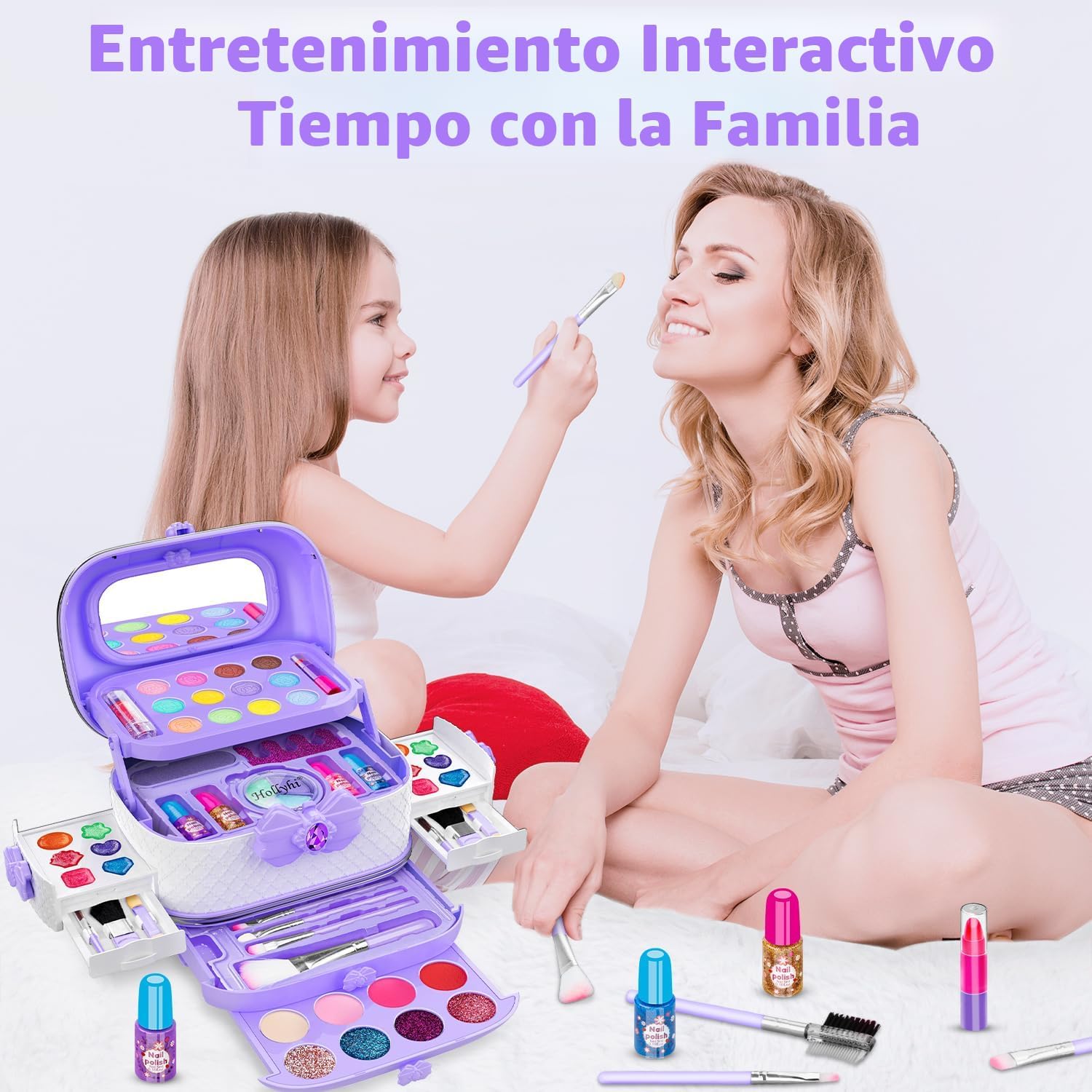 Hollyhi 58 piezas de kit de maquillaje para niñas, juguetes de prin...