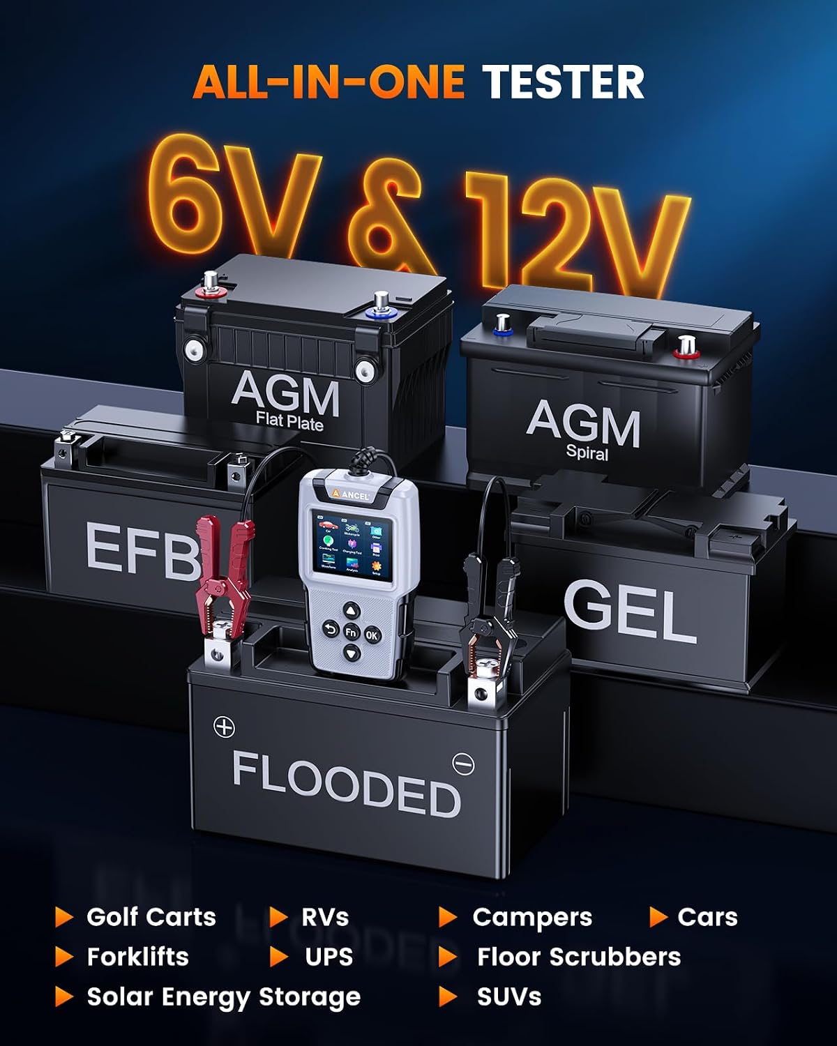 ANCEL BA101 Plus Probador de Batería de Auto 6V 12V, Probador de Ca...