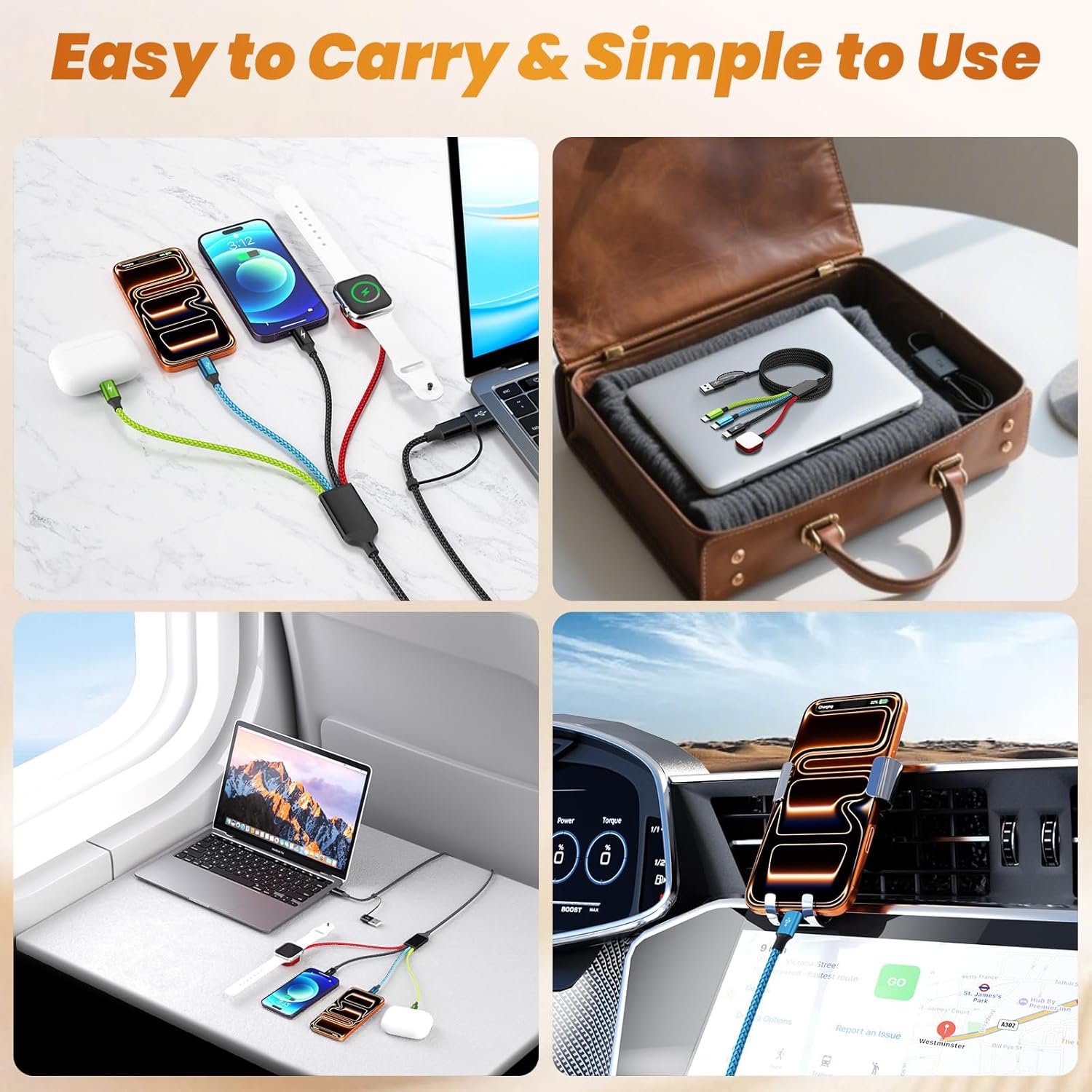 Firsting Dual Type-C Port 4 in 2 Multi Charging Cable for iWatch, T...