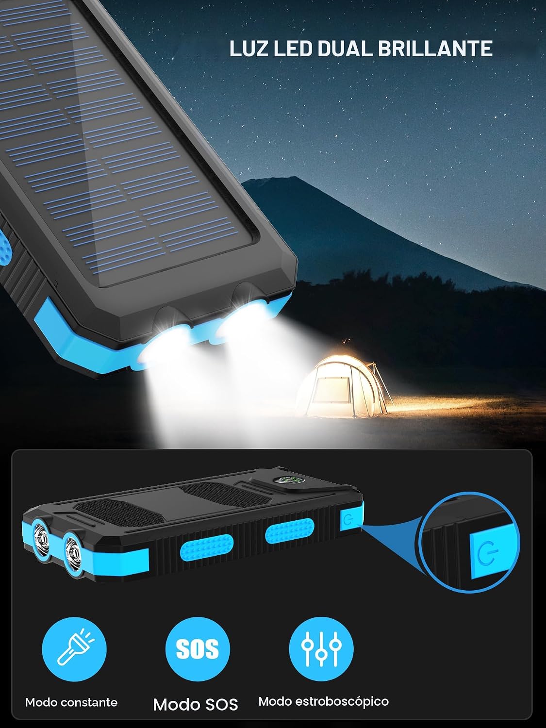 Cargador solar, 38800 mAh, banco de energía solar, batería externa...