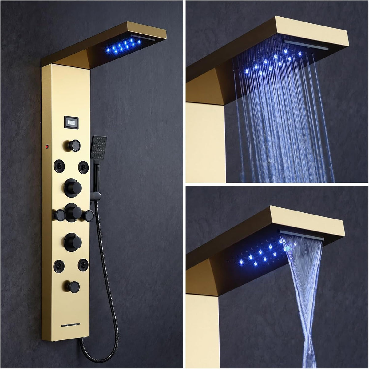 POPFLY Sistema de torre de panel de ducha de cascada LED, 4 chorros...