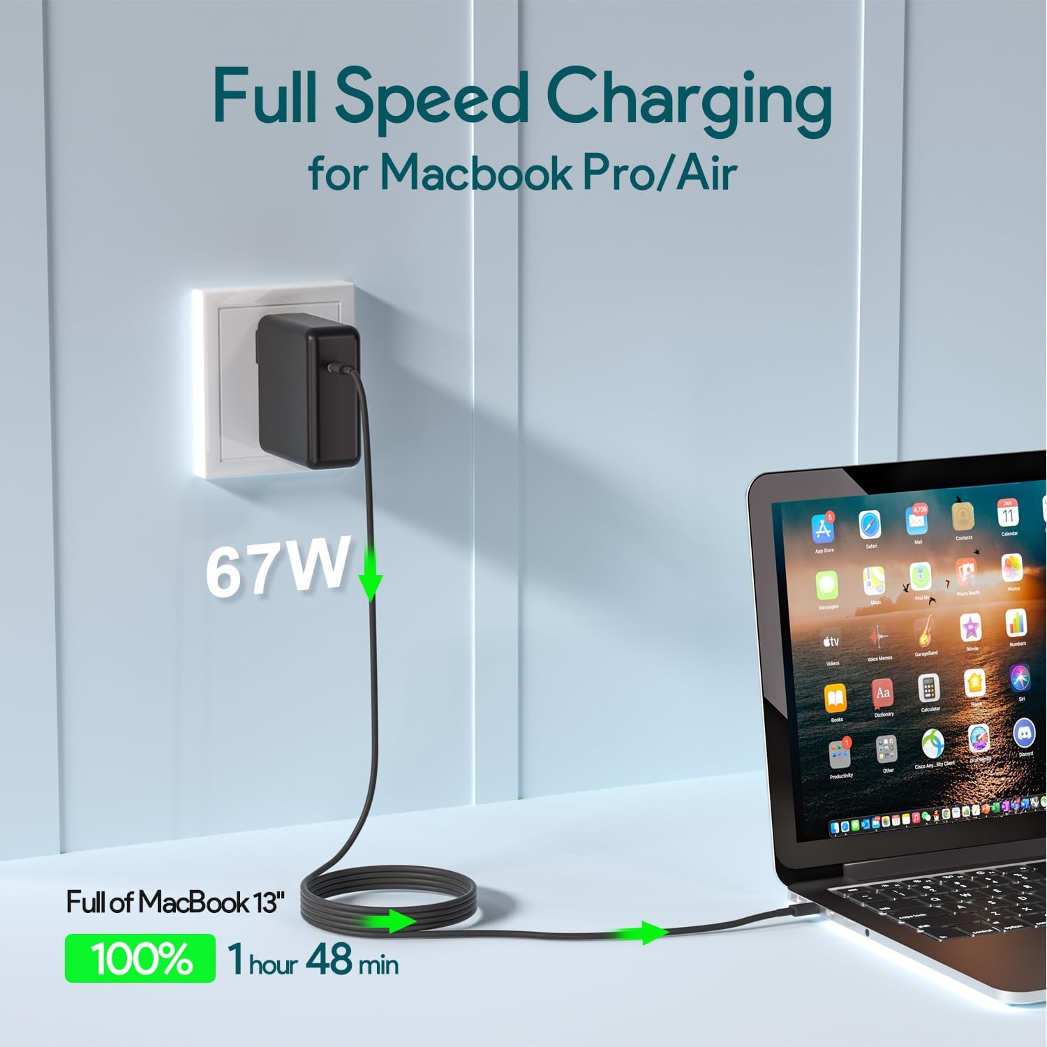 Cargador Mac Book Pro, adaptador de corriente USB C de 61 W\/67 W p...