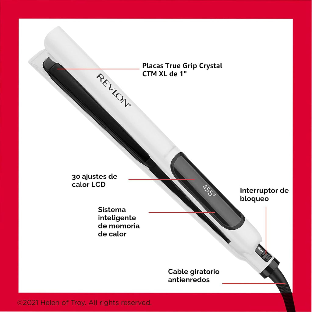 REVLON Crystal C + plancha digital de cerámica para el cabello, bri...