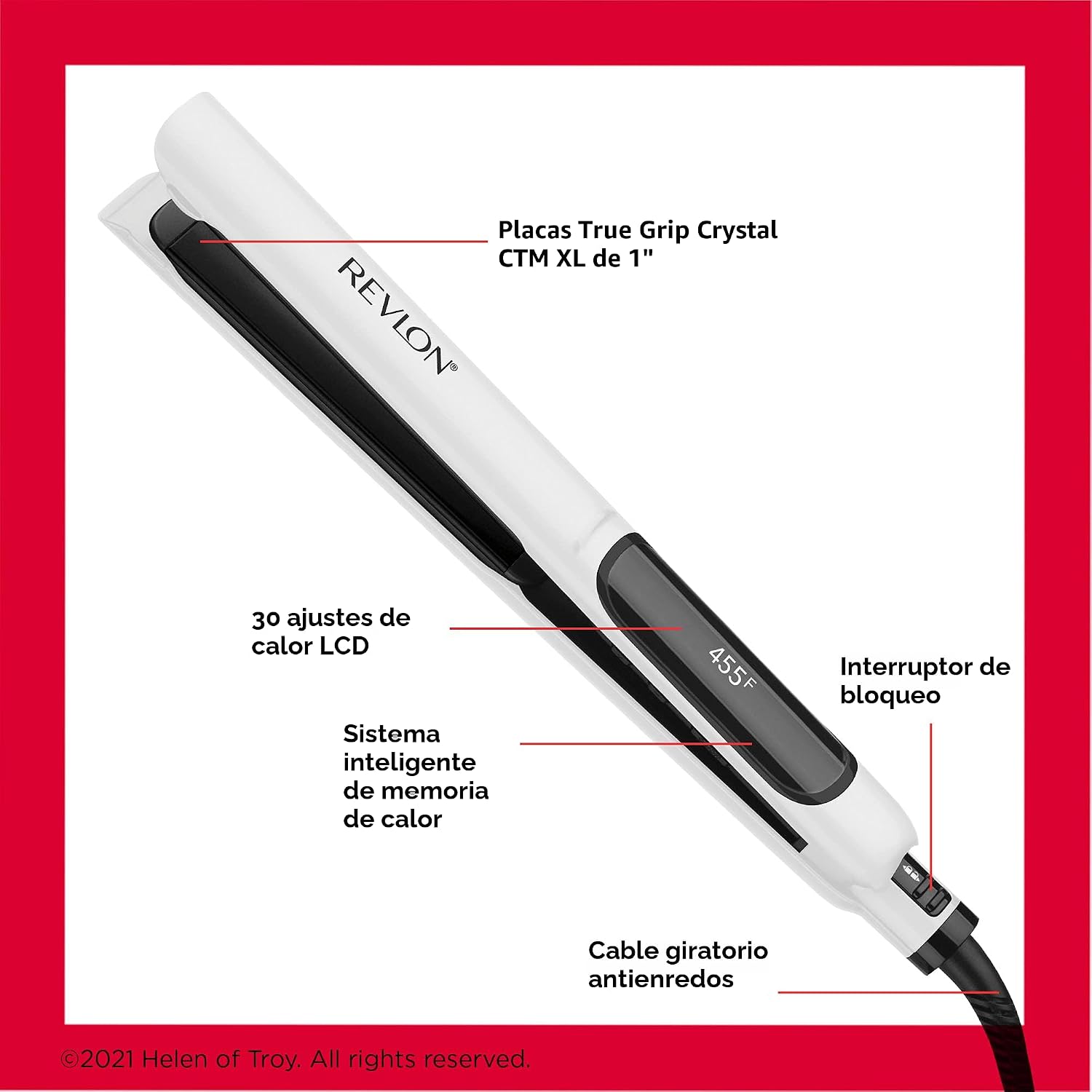 REVLON Crystal C + plancha digital de cerámica para el cabello, bri...