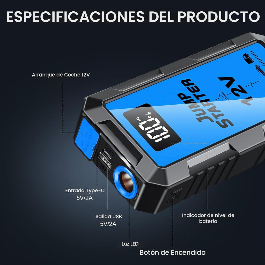 Caja de arranque de batería de coche de 8000 A con cables de puente...