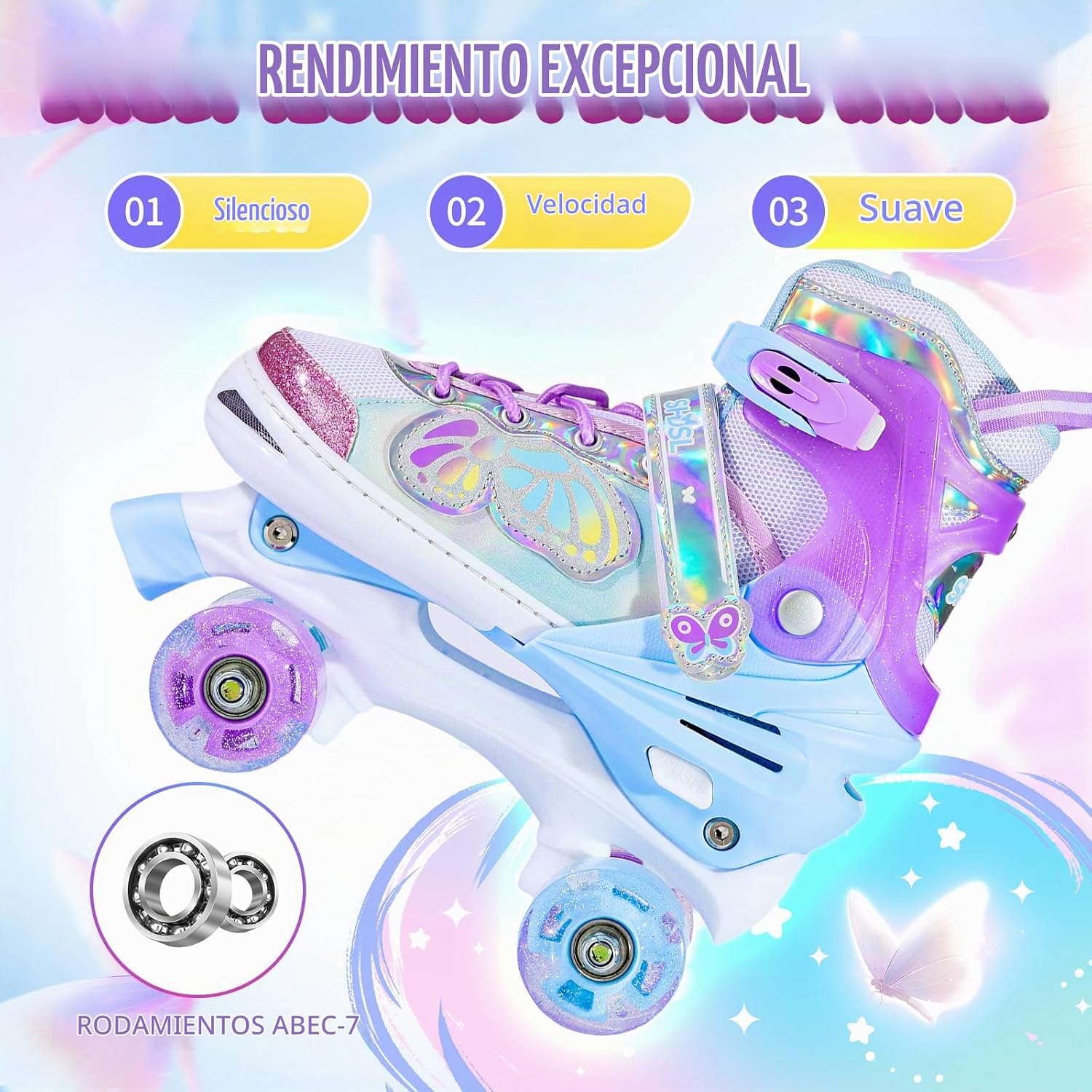 SHDSL Kids Roller Skates for Girls Boys, 4 Sizes Adjustable Butterf...