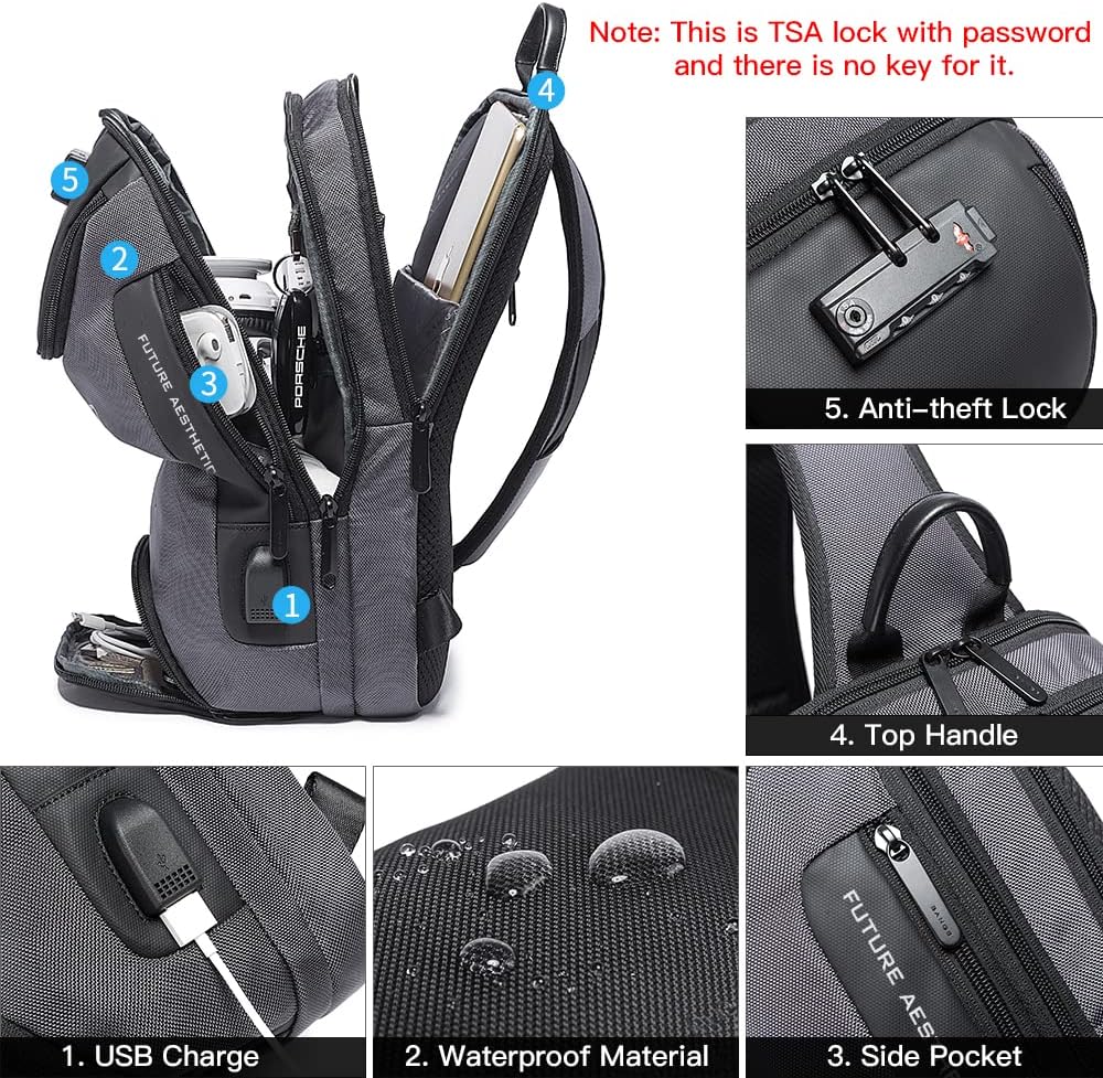 BANGE Bolso bandolera antirrobo, impermeable para el pecho, bolsas...
