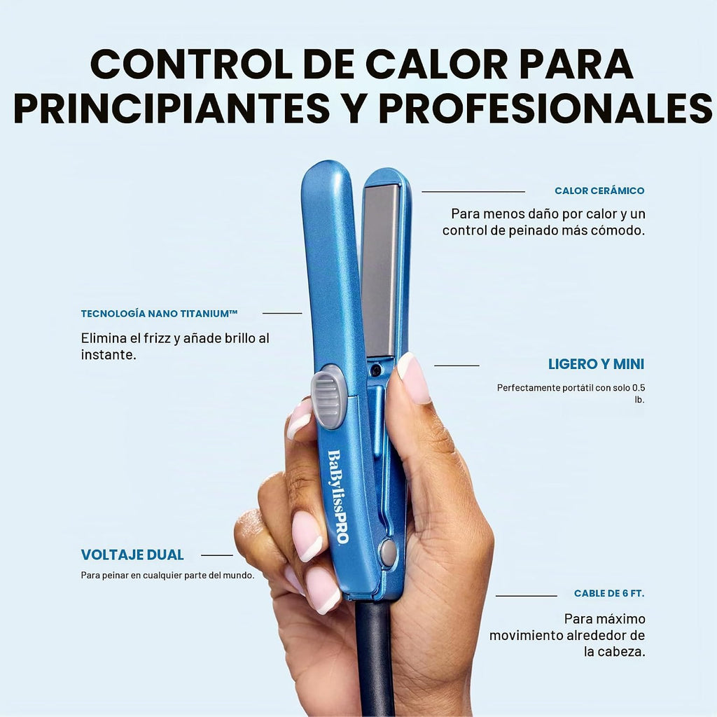 BaBylissPRO Nano Titanium Mini plancha alisadora de pelo, plancha a...
