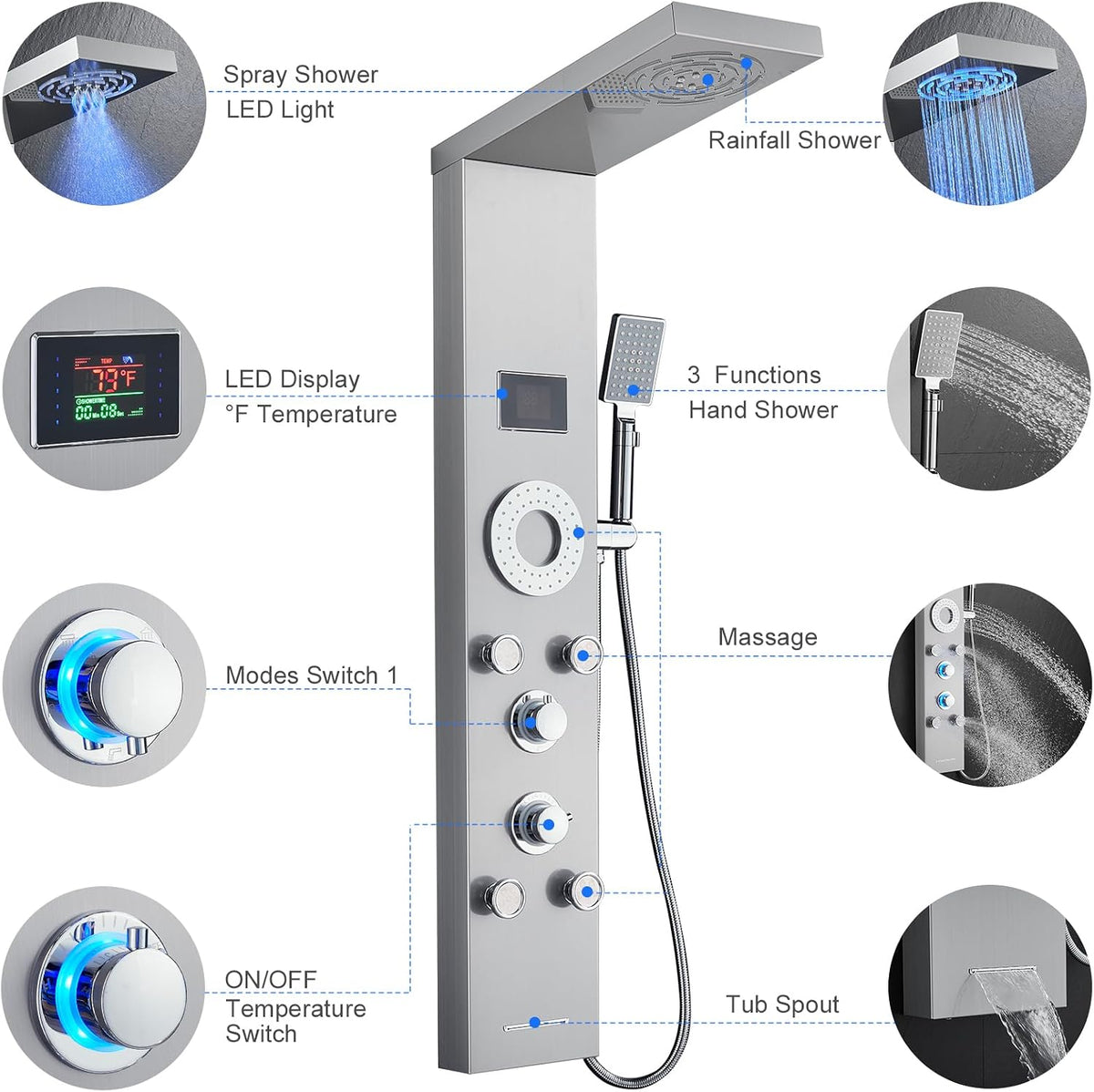 TSIBOMU - Sistema de torre de panel de ducha LED, torre de ducha de...