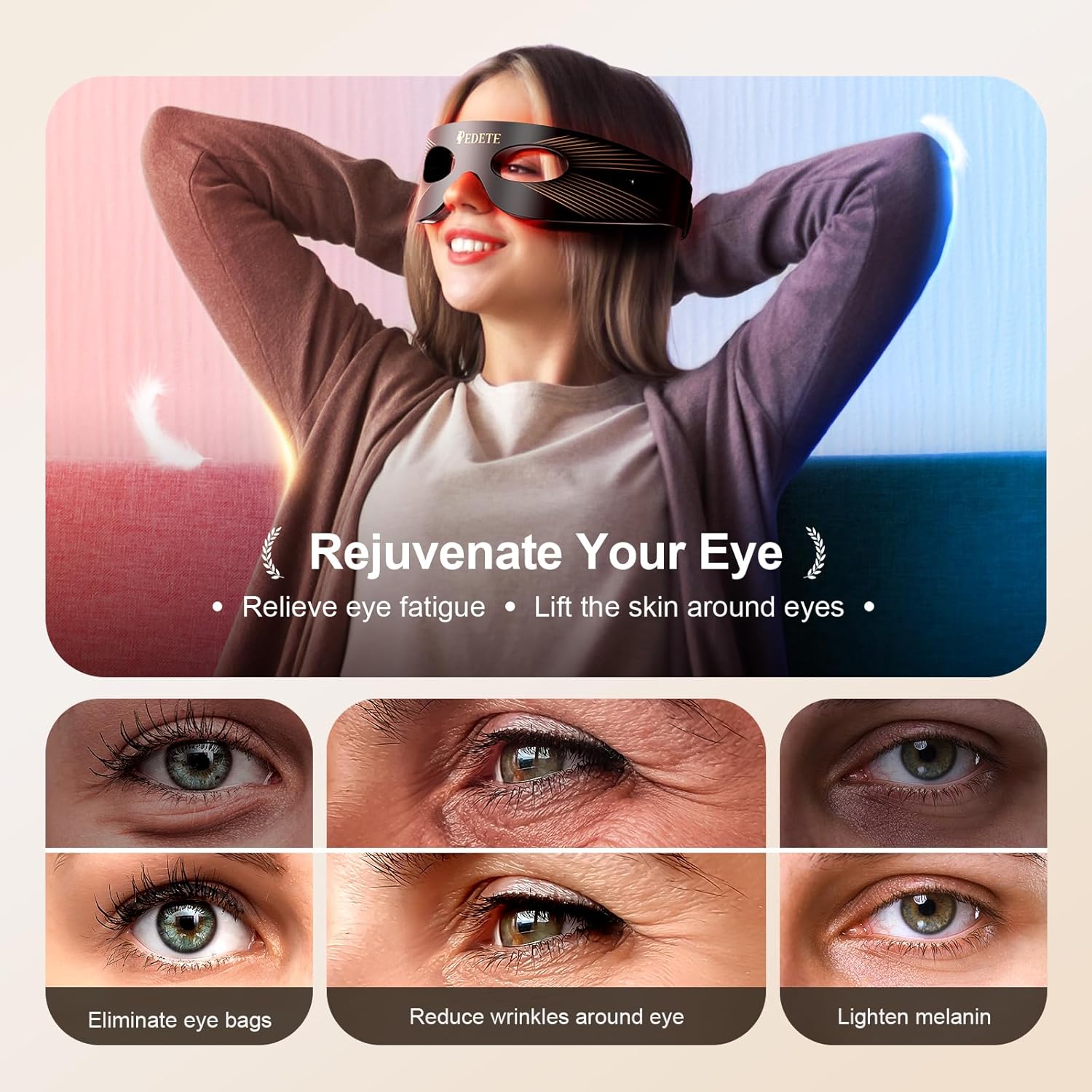 Pedete Terapia de Luz Roja para Ojos, Máscara de Ojos de Luz Roja D...