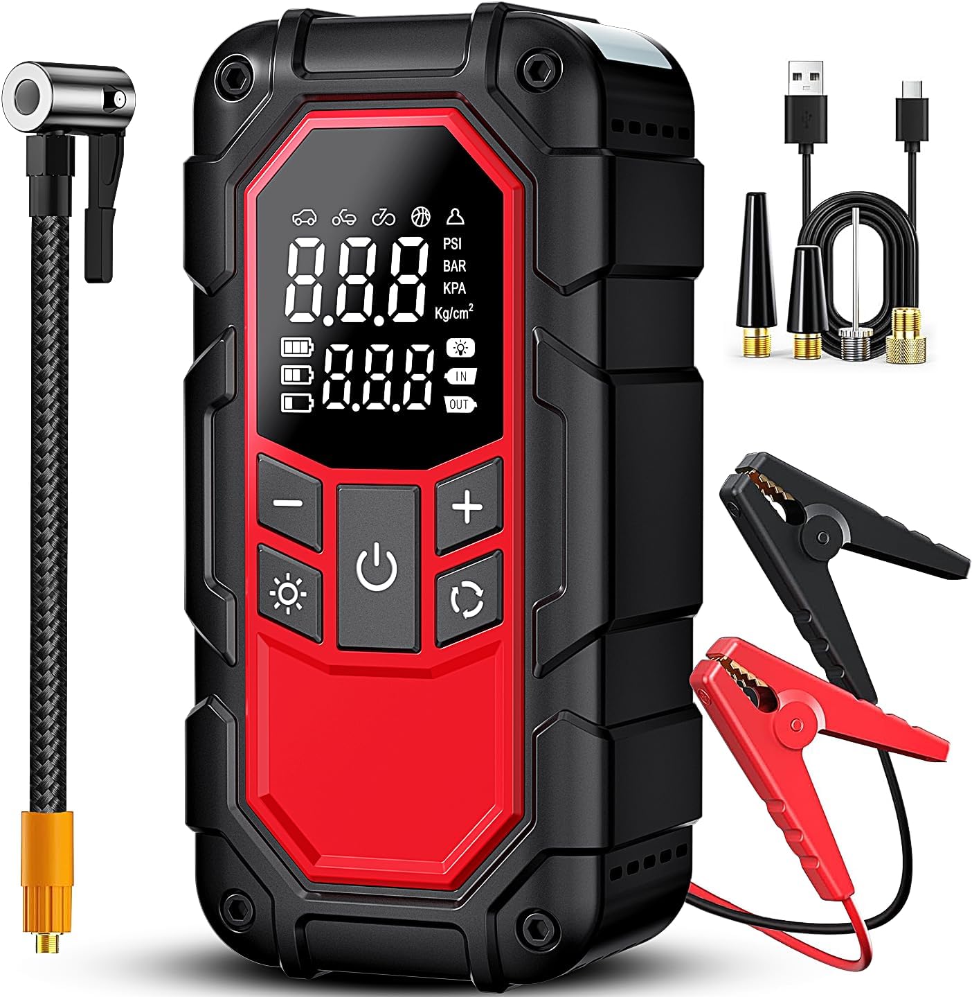 Arrancador con compresor de aire, batería de coche (gasolina 9.0\/6...