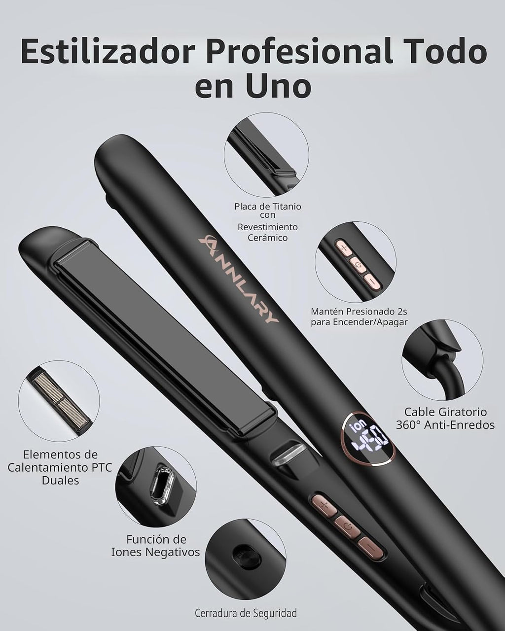 ANNLARY Alisador de Cabello Plancha de 1 Pulgada y Rizador 2 en 1,...